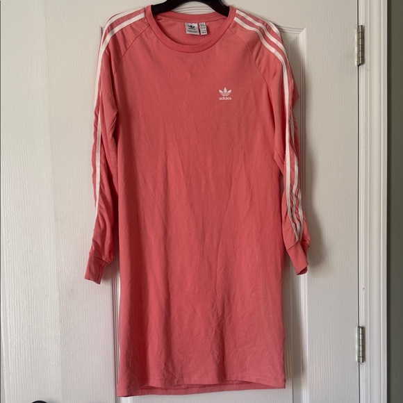 adidas Dresses & Skirts - Adidas Coral Long Sleeve Dress with White Stripes Size L